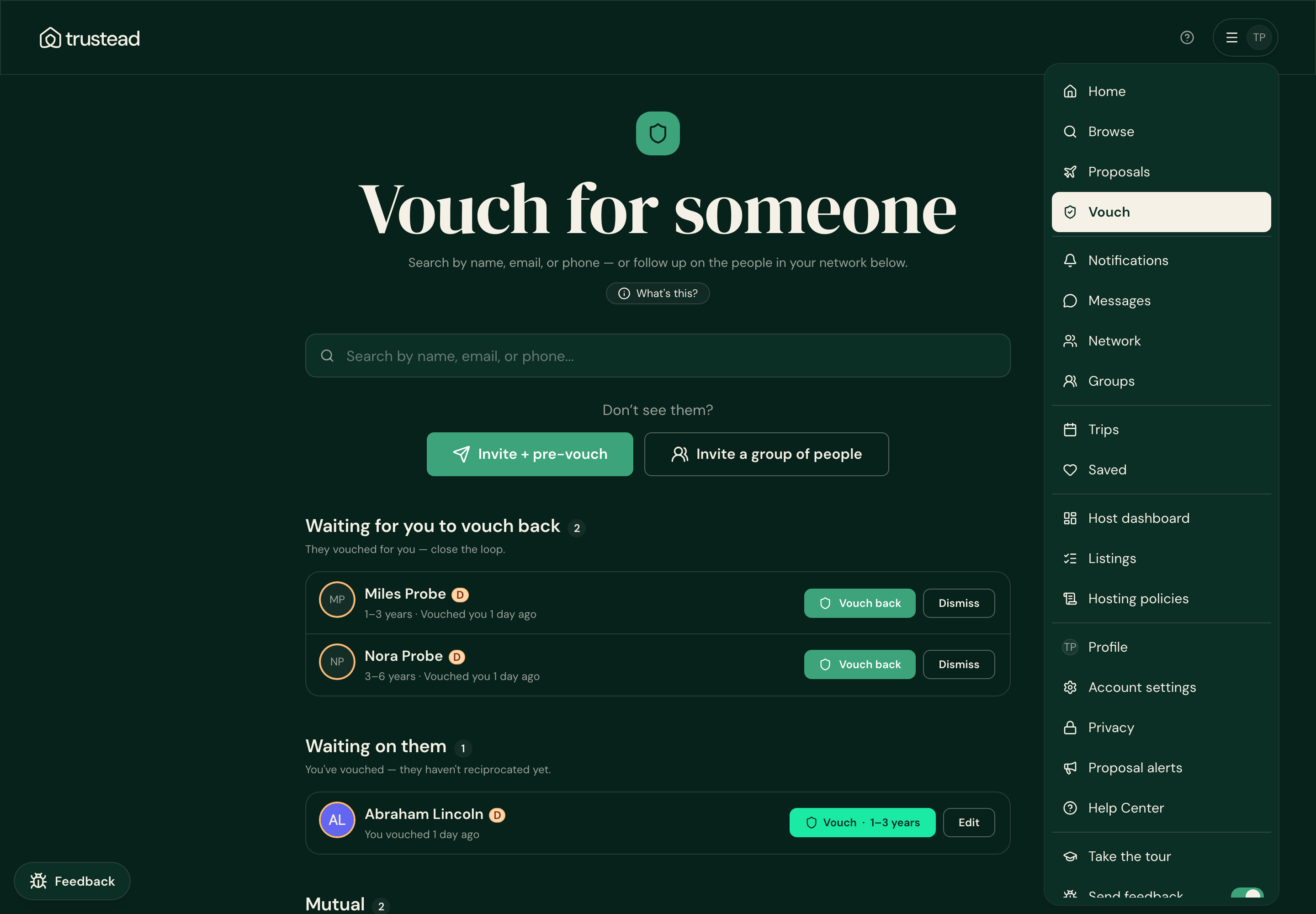 Desktop account menu